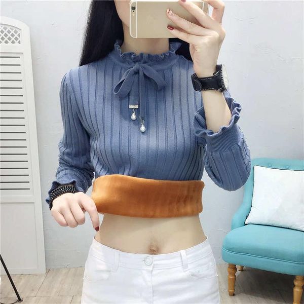 women's sweaters plus velvet thick sweater women autumn winter ruffles collar warm pullover solid sweet slim knitted c5715, White;black
women's sweaters plus velvet thick sweater women autumn winter ruffles collar warm pullover solid sweet slim knitted c5715, White;black