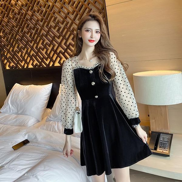 casual dresses long sleeve velvet women dress a line black party robe femme spring elegant vestidos print dot patchwork y1603a, Black;gray
casual dresses long sleeve velvet women dress a line black party robe femme spring elegant vestidos print dot patchwork y1603a, Black;gray