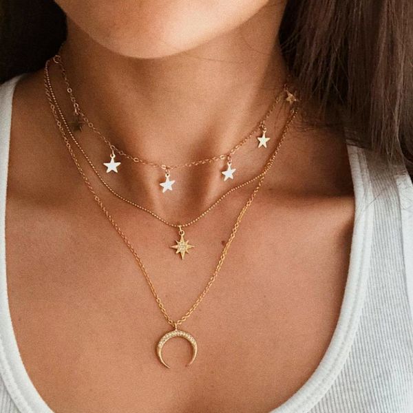 multilayer layered choker necklaces handmade moon star pendant adjustable layering chain, Silver
multilayer layered choker necklaces handmade moon star pendant adjustable layering chain, Silver
