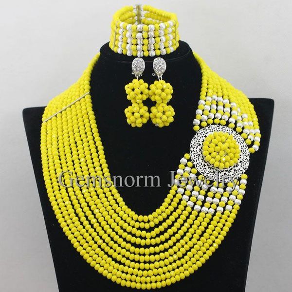 earrings & necklace romantic yellow wedding set 10 layers crystal beads nigerian jewellery for brides wa090, Silver
earrings & necklace romantic yellow wedding set 10 layers crystal beads nigerian jewellery for brides wa090, Silver