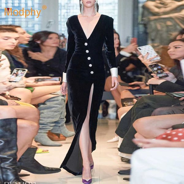 autumn and winter a-line high split dress v-neck long-sleeved button runway celebrity club party vestidos 210527, Black;gray
autumn and winter a-line high split dress v-neck long-sleeved button runway celebrity club party vestidos 210527, Black;gray