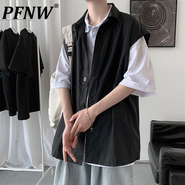 men's casual shirts pfnw 2021 summer black white sleeveless shirt large loose thin ins trends coats cool handsome single breasted 21d1, White;black
men's casual shirts pfnw 2021 summer black white sleeveless shirt large loose thin ins trends coats cool handsome single breasted 21d1, White;black