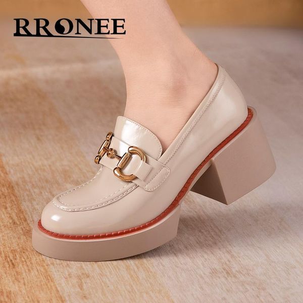 dress shoes autumn 2021 retro chunky single shoes, middle heel loafers versatile, fashionable women's, Black