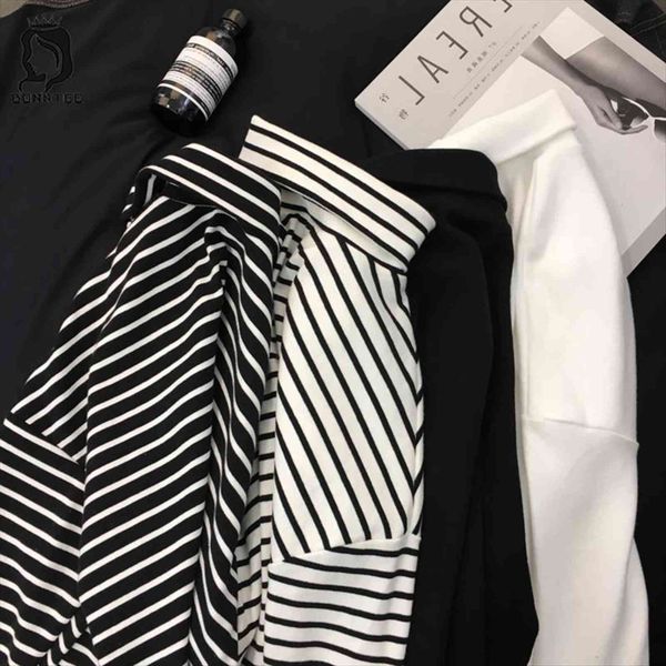 black white striped womens t shirt long sleeve loose fashion korean style school students females