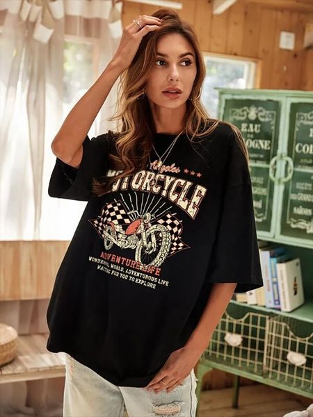 women's t-shirt 2021 summer fashion motorcycle and slogan graphic printing loose retro letter streetwear bottoming shirt top, White
women's t-shirt 2021 summer fashion motorcycle and slogan graphic printing loose retro letter streetwear bottoming shirt top, White