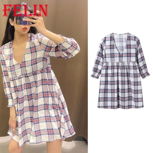 casual dresses felin summer vintage plaid dress women fashion streetwear v neck chic purple mini loose half sleeve 2021 mujer vestidos, Black;gray
casual dresses felin summer vintage plaid dress women fashion streetwear v neck chic purple mini loose half sleeve 2021 mujer vestidos, Black;gray