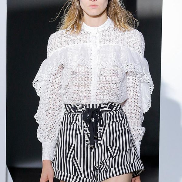 women's tracksuits runway designer spring autumn women set long sleeve hollow out lace white blouse and striped design shorts fashion, Gray
women's tracksuits runway designer spring autumn women set long sleeve hollow out lace white blouse and striped design shorts fashion, Gray