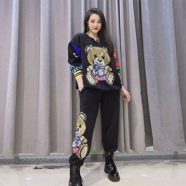 winter thicken black diamond cartoon bear tracksuit women knitting two piece sets,sweatshirt and pants women's, White
winter thicken black diamond cartoon bear tracksuit women knitting two piece sets,sweatshirt and pants women's, White