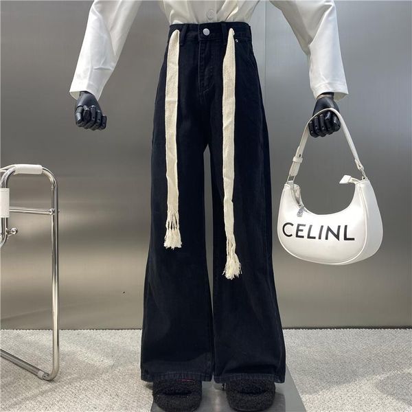 women's jeans brand original design drawstring high waist denim casual pants 2021 retro washed versatile loose wide leg trousers, Blue
women's jeans brand original design drawstring high waist denim casual pants 2021 retro washed versatile loose wide leg trousers, Blue