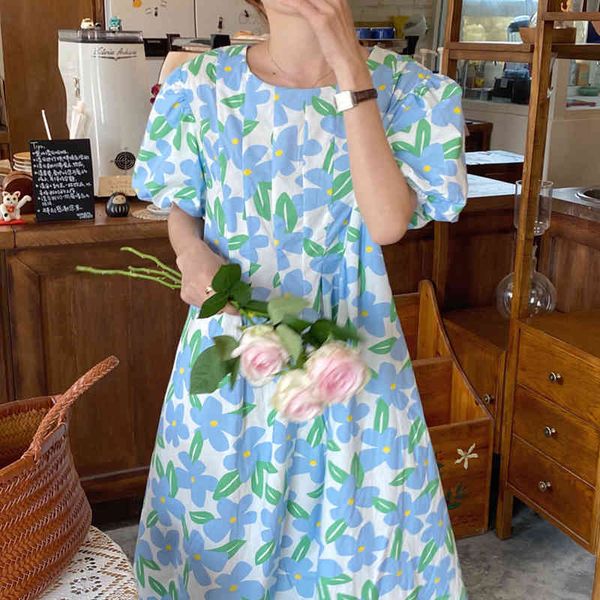 women's knits & tees round neck floral print puff sleeve women dress summer casual loose a line long holiday style beach vestidos, White
women's knits & tees round neck floral print puff sleeve women dress summer casual loose a line long holiday style beach vestidos, White