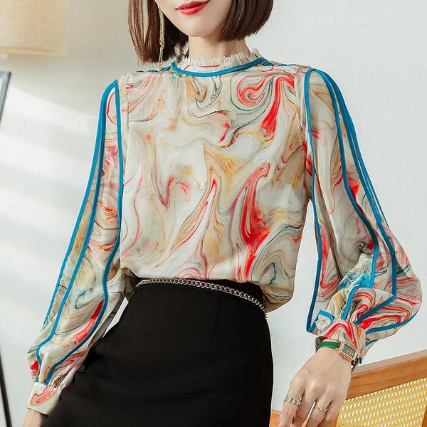 women's blouses & shirts spring autumn vintage shirt elegant stand collar long sleeve woman printed female 100% real silk blouse, White
women's blouses & shirts spring autumn vintage shirt elegant stand collar long sleeve woman printed female 100% real silk blouse, White