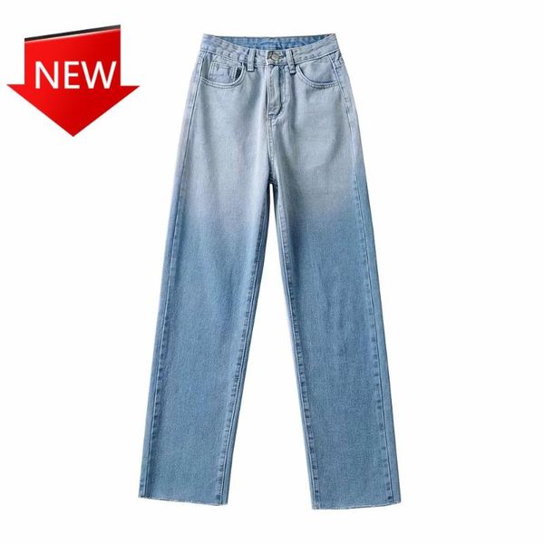 women's jeans 2021 spring european and american high waist wide leg straight gradient color burrs slimming loose denim trousers, Blue
women's jeans 2021 spring european and american high waist wide leg straight gradient color burrs slimming loose denim trousers, Blue