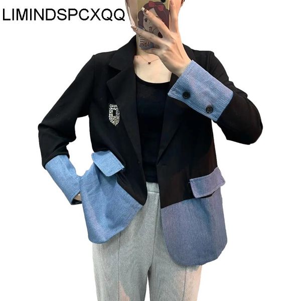 women's suits & blazers women denim stitching jacket 2021 spring autumn plus size 4xl fshion coat casual jackets female chic outerwear, White;black
women's suits & blazers women denim stitching jacket 2021 spring autumn plus size 4xl fshion coat casual jackets female chic outerwear, White;black