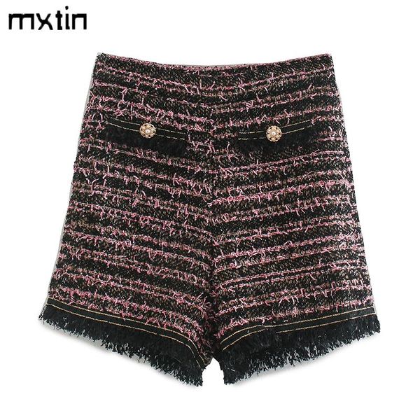 women 2021 fashion tweed striped shorts vintage pearl buttons tassel zipper female short pants mujer women's, White;black
women 2021 fashion tweed striped shorts vintage pearl buttons tassel zipper female short pants mujer women's, White;black