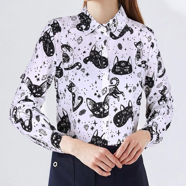 fashion cats print long sleeves turn-down collar women office blouse shirt shirts women fashion blouses women casual, White
fashion cats print long sleeves turn-down collar women office blouse shirt shirts women fashion blouses women casual, White