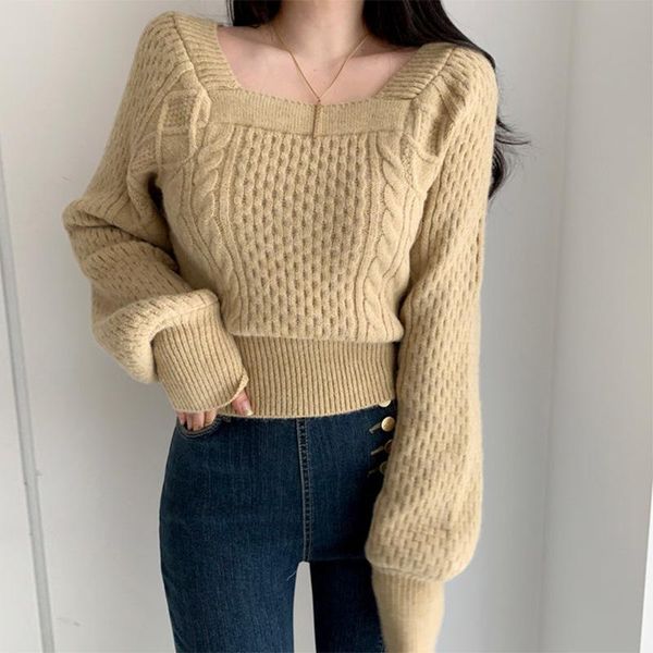 women's sweaters elegant khaki twist ladies sweater autumn and winter square collar lantern sleeve pullover office retro waist all-matc, White;black
women's sweaters elegant khaki twist ladies sweater autumn and winter square collar lantern sleeve pullover office retro waist all-matc, White;black