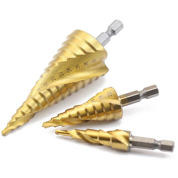 professional drill bits 4-12 4-20 4-32mm 1 / 4 " hex hss titanium coated step bit drilling power tools for metal steel wood hole cutter
professional drill bits 4-12 4-20 4-32mm 1 / 4 " hex hss titanium coated step bit drilling power tools for metal steel wood hole cutter