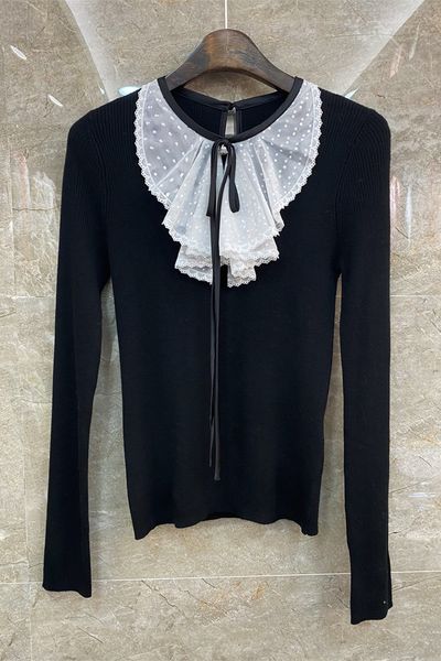 xiaozi western front collar lace slim sweater womens clothing european and american autumn new lady temperamental 10e, White;black
xiaozi western front collar lace slim sweater womens clothing european and american autumn new lady temperamental 10e, White;black