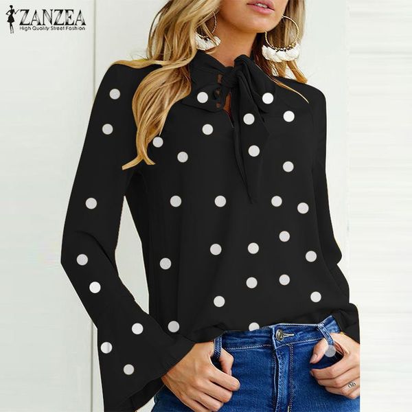 women's blouses & shirts summer polka dot blouse for women long flare sleeve 2021 zanzea spring tunic female elegant bow tie work blus, White
women's blouses & shirts summer polka dot blouse for women long flare sleeve 2021 zanzea spring tunic female elegant bow tie work blus, White
