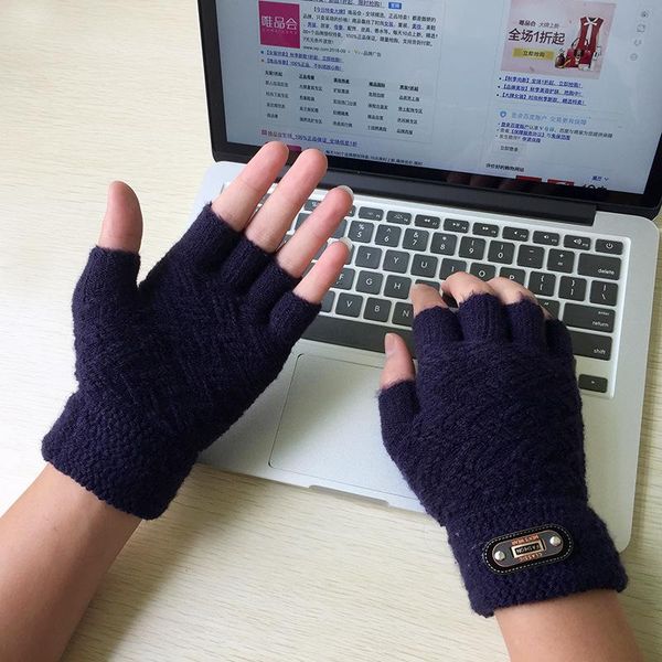 fingerless gloves 18 autumn and winter knit touch screen men women students plus velvet thick warm half finger, Blue;gray 
fingerless gloves 18 autumn and winter knit touch screen men women students plus velvet thick warm half finger, Blue;gray