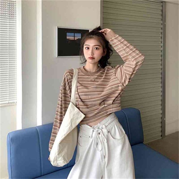 vintage striped causal loose short design fashion basic long sleeve women female college wind sweatshirt 210426, Black
vintage striped causal loose short design fashion basic long sleeve women female college wind sweatshirt 210426, Black