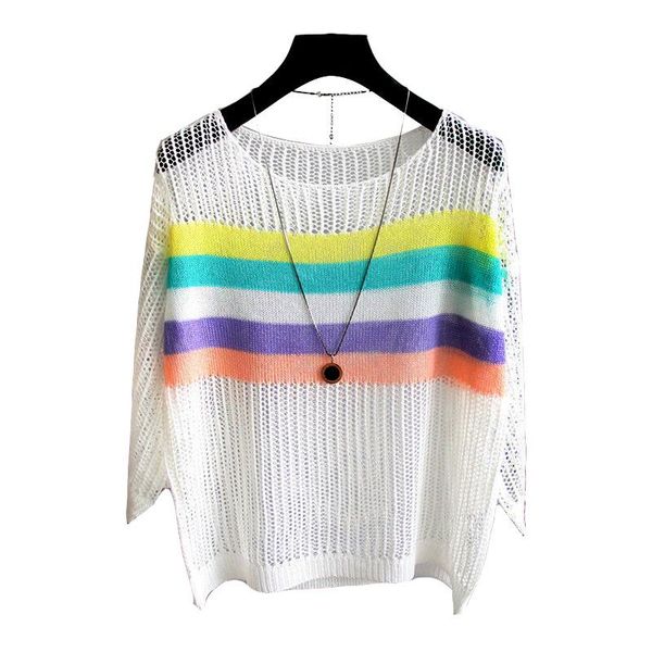 hollow sunscreen shirt loose mid-sleeved blouse beach striped colorblock sweater winter clothes women o-neck women's sweaters, White;black
hollow sunscreen shirt loose mid-sleeved blouse beach striped colorblock sweater winter clothes women o-neck women's sweaters, White;black
