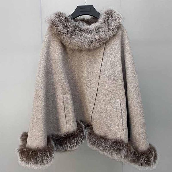 women's fur & faux winter 100% wool shawl with natural collar bottom 2021 women luxury real oversize cape, Black
women's fur & faux winter 100% wool shawl with natural collar bottom 2021 women luxury real oversize cape, Black