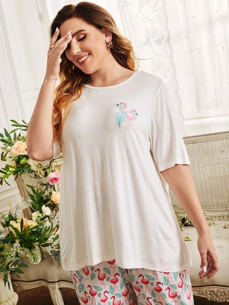 plus flamingo print sleep g6r7#, Black;white 
plus flamingo print sleep g6r7#, Black;white