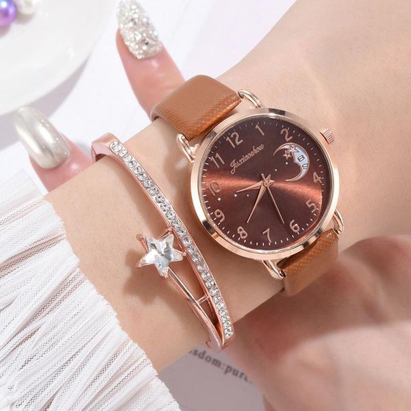 wristwatches women watch moon with calendar dial sleek minimalist fashion strap women's quartz gift, Slivery;brown
wristwatches women watch moon with calendar dial sleek minimalist fashion strap women's quartz gift, Slivery;brown