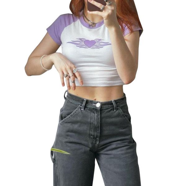 women's t-shirt 2021 summer round neck crop short sleeve heart flame print slim fit raglan t-shirts, White
women's t-shirt 2021 summer round neck crop short sleeve heart flame print slim fit raglan t-shirts, White