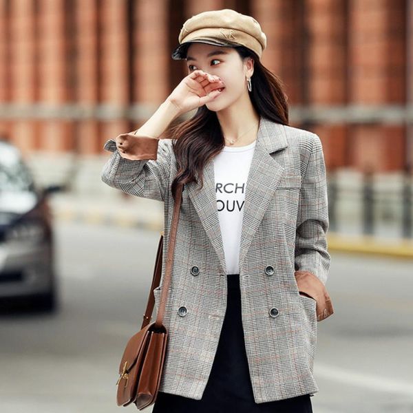 blazer women coat 2021 plaid leisure spring and autumn retro suit korean office ladies fashion outerwear femme jacket women's suits & b, White;black
blazer women coat 2021 plaid leisure spring and autumn retro suit korean office ladies fashion outerwear femme jacket women's suits & b, White;black