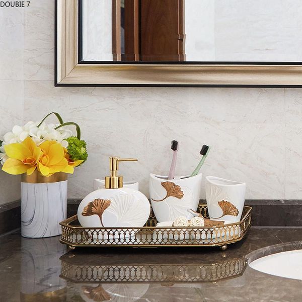 five piece set european style ceramic home bathroom accessories gargle cup liquid soap dispenser toothbrush holder dish bath accessory 
five piece set european style ceramic home bathroom accessories gargle cup liquid soap dispenser toothbrush holder dish bath accessory