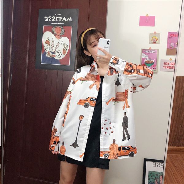 shirt autumn long sleeve women's blouses fashion cartoons print loose all-female match size, White
shirt autumn long sleeve women's blouses fashion cartoons print loose all-female match size, White