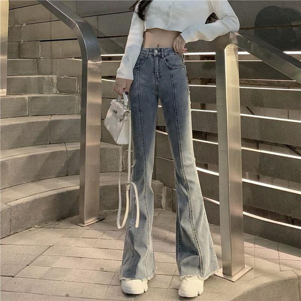 women's jeans korean version pants solid color stretch tight-fitting high-waisted thin horn retro casual women, Blue
women's jeans korean version pants solid color stretch tight-fitting high-waisted thin horn retro casual women, Blue