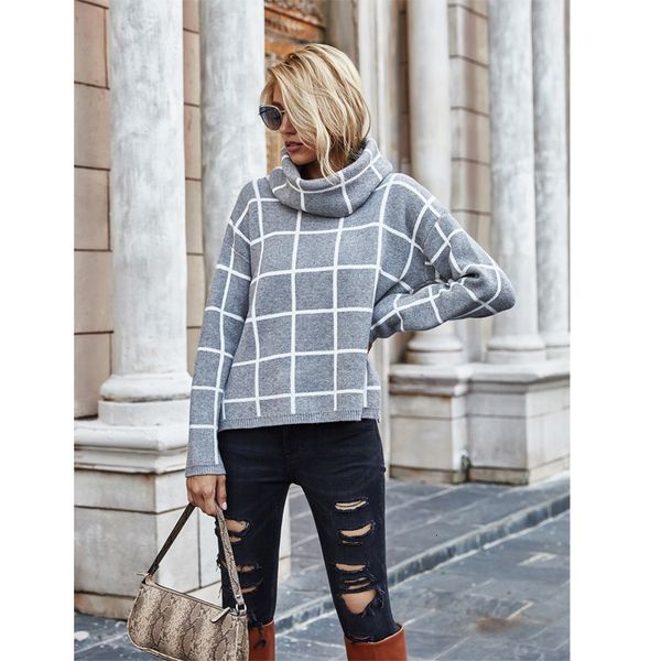 autumn and winter fashion lapel knitted women's 2021 temperament loose check sweater pullover, White;black
autumn and winter fashion lapel knitted women's 2021 temperament loose check sweater pullover, White;black