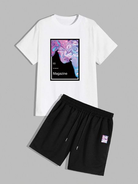 men letter graphic & shorts set h9vl#, Gray