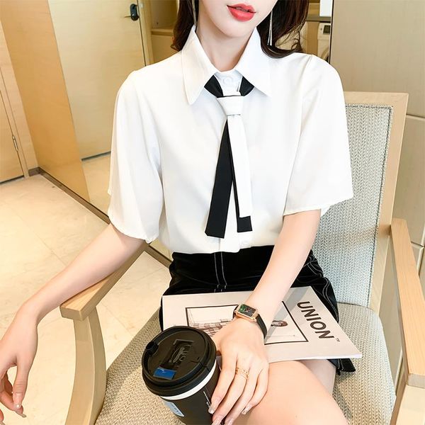 women's polos women blouses elegant chiffon shirt college style bow tie turn-down collar ladies 2021 summer half sleeve, White
women's polos women blouses elegant chiffon shirt college style bow tie turn-down collar ladies 2021 summer half sleeve, White