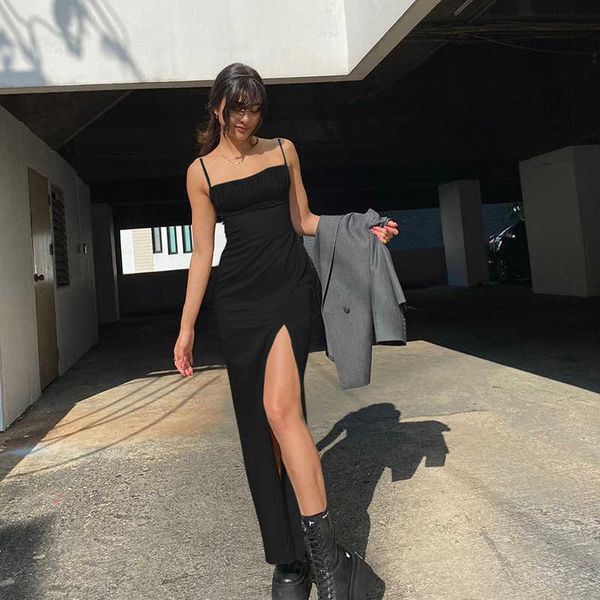 summer sling dresses casual sundresses high waist pleated slim backless long solid black dress for streetwear women 210712, Black;gray
summer sling dresses casual sundresses high waist pleated slim backless long solid black dress for streetwear women 210712, Black;gray