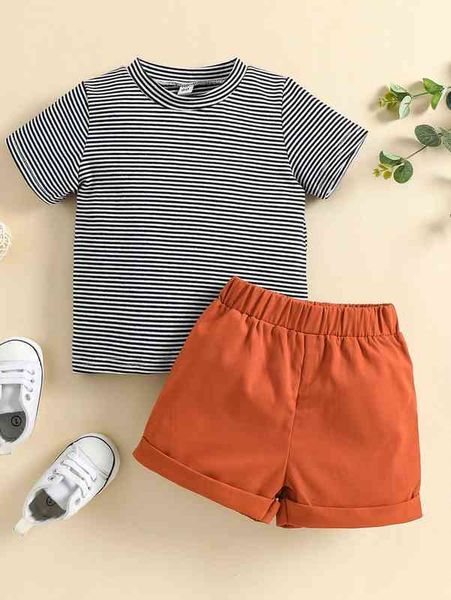 baby striped mock neck tee & shorts she, White