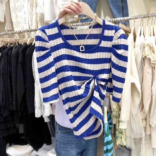 korean fashion puff short sleeve woman striped tshirts simple o-neck ropa mujer summer all match slim tee women 210514, White
korean fashion puff short sleeve woman striped tshirts simple o-neck ropa mujer summer all match slim tee women 210514, White
