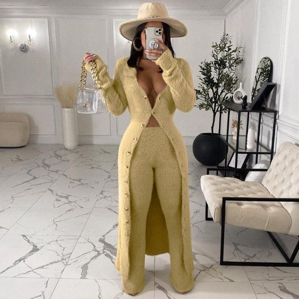 women's two piece pants winter women fashion plush pieces set lapel long style cardigant +full single brrasted loose 2, White
women's two piece pants winter women fashion plush pieces set lapel long style cardigant +full single brrasted loose 2, White