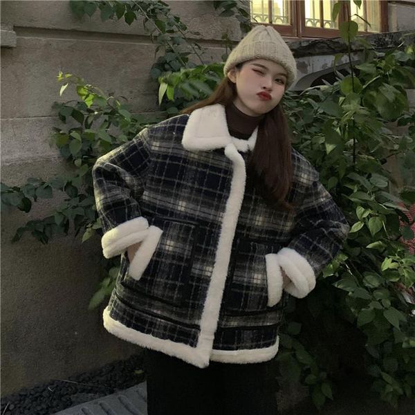women's fur & faux lucyever lamb moto&biker coat womens 2021 winter thick warm plaid coats woman vintage style all match cotton clothes, Black
women's fur & faux lucyever lamb moto&biker coat womens 2021 winter thick warm plaid coats woman vintage style all match cotton clothes, Black