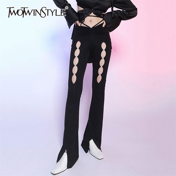 casual hollow out trousers for women high waist irregular lace up full length flare pants female summer fashion 210521, Black;white
casual hollow out trousers for women high waist irregular lace up full length flare pants female summer fashion 210521, Black;white