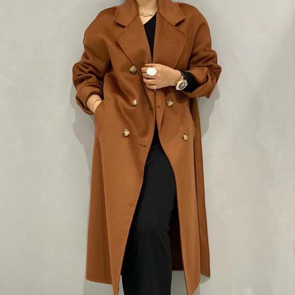 women's wool & blends double breasted 2021 water ripple cashmere coat female woollen overcoat women 100% long cloak solid color belt, Black
women's wool & blends double breasted 2021 water ripple cashmere coat female woollen overcoat women 100% long cloak solid color belt, Black