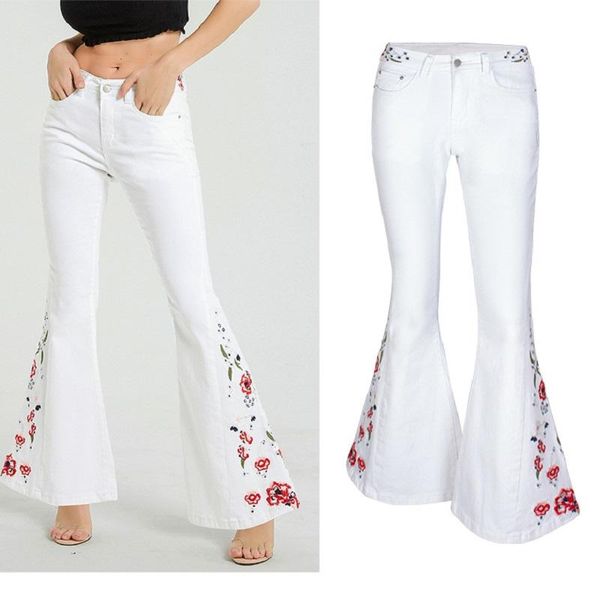 arrival summer style female fashion embroidery floral high waist night club denim flare pants women's jeans, Blue
arrival summer style female fashion embroidery floral high waist night club denim flare pants women's jeans, Blue