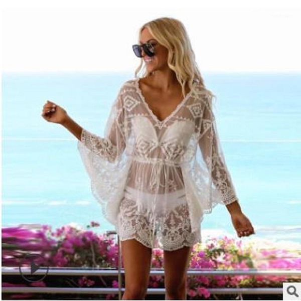 lace beach cover up dress summer see-through wear women's swimwear, White;black
lace beach cover up dress summer see-through wear women's swimwear, White;black