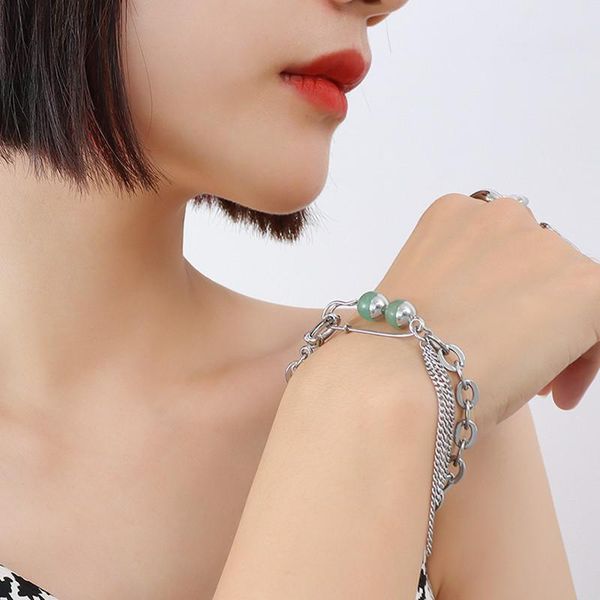 link, chain trendy silver color stainless steel double layer chains bracelets for women jewelry, green crystal bracelet bangle female, Black
link, chain trendy silver color stainless steel double layer chains bracelets for women jewelry, green crystal bracelet bangle female, Black