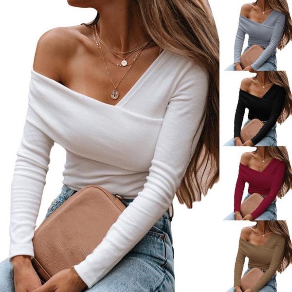 women's blouses & shirts off shoulder shirt autumn blouse v-neck pure color women slim long sleeve all match fashion streetwear fem, White
women's blouses & shirts off shoulder shirt autumn blouse v-neck pure color women slim long sleeve all match fashion streetwear fem, White
