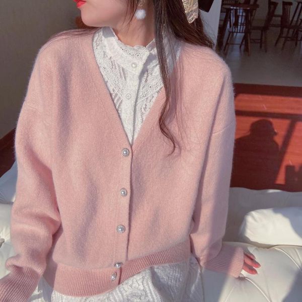 women's knits & tees korean soft cardigan women sweater sweet v-neck knitted solid casual single breasted vintage fashion 2021 fall clo, White
women's knits & tees korean soft cardigan women sweater sweet v-neck knitted solid casual single breasted vintage fashion 2021 fall clo, White