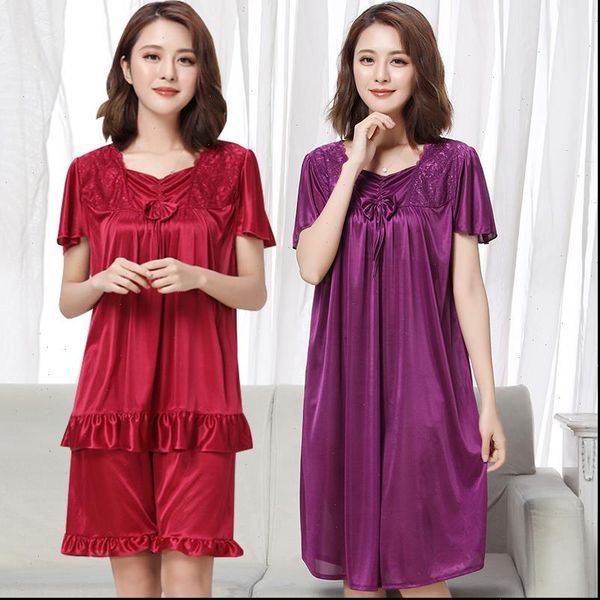 summer plus size ice women sleepwear silk nightgown large short sleeve set and homewear pajamas, Black;red
summer plus size ice women sleepwear silk nightgown large short sleeve set and homewear pajamas, Black;red